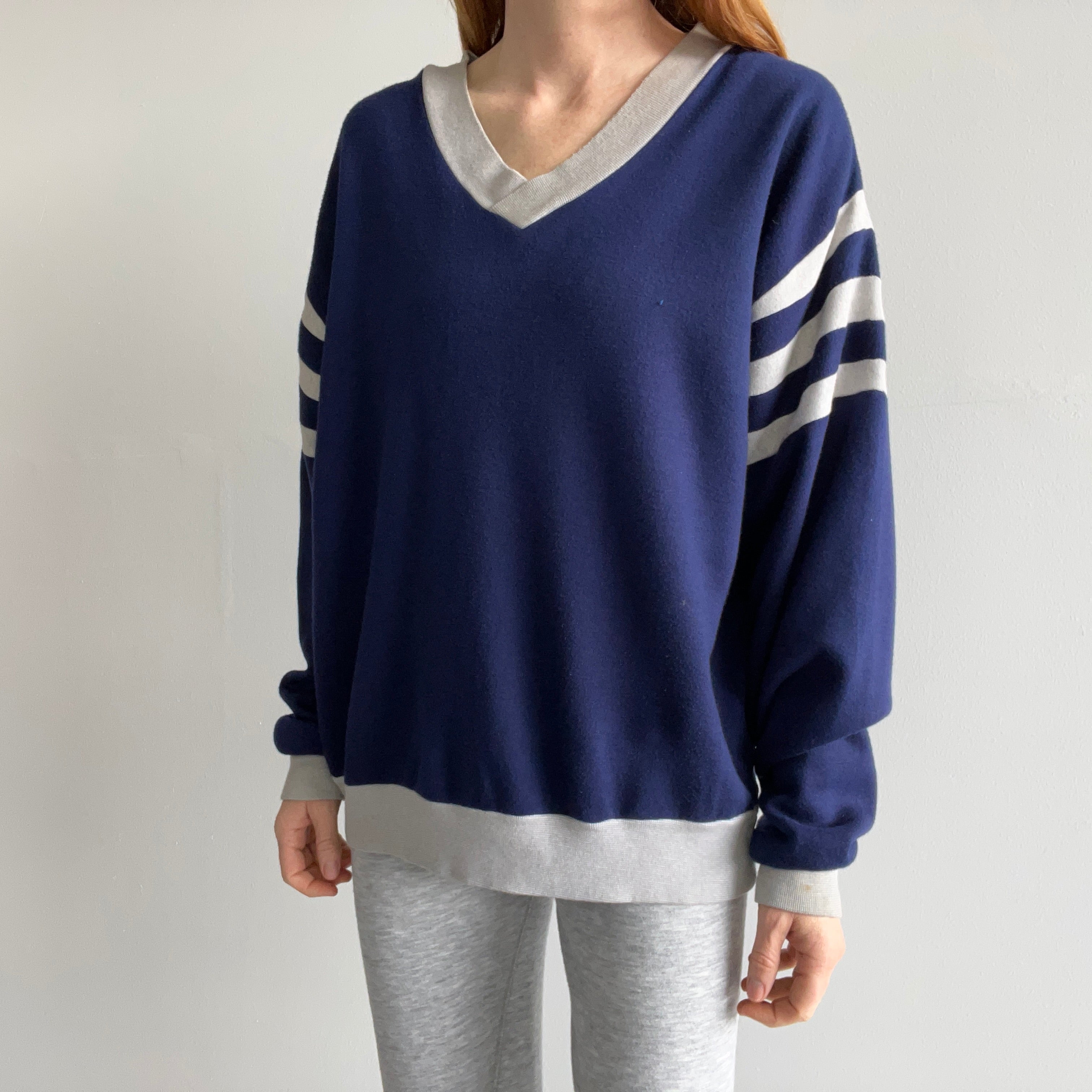 1970s Super Slouchy V-Neck Cozy Acrylic/Cotton Sweatshirt