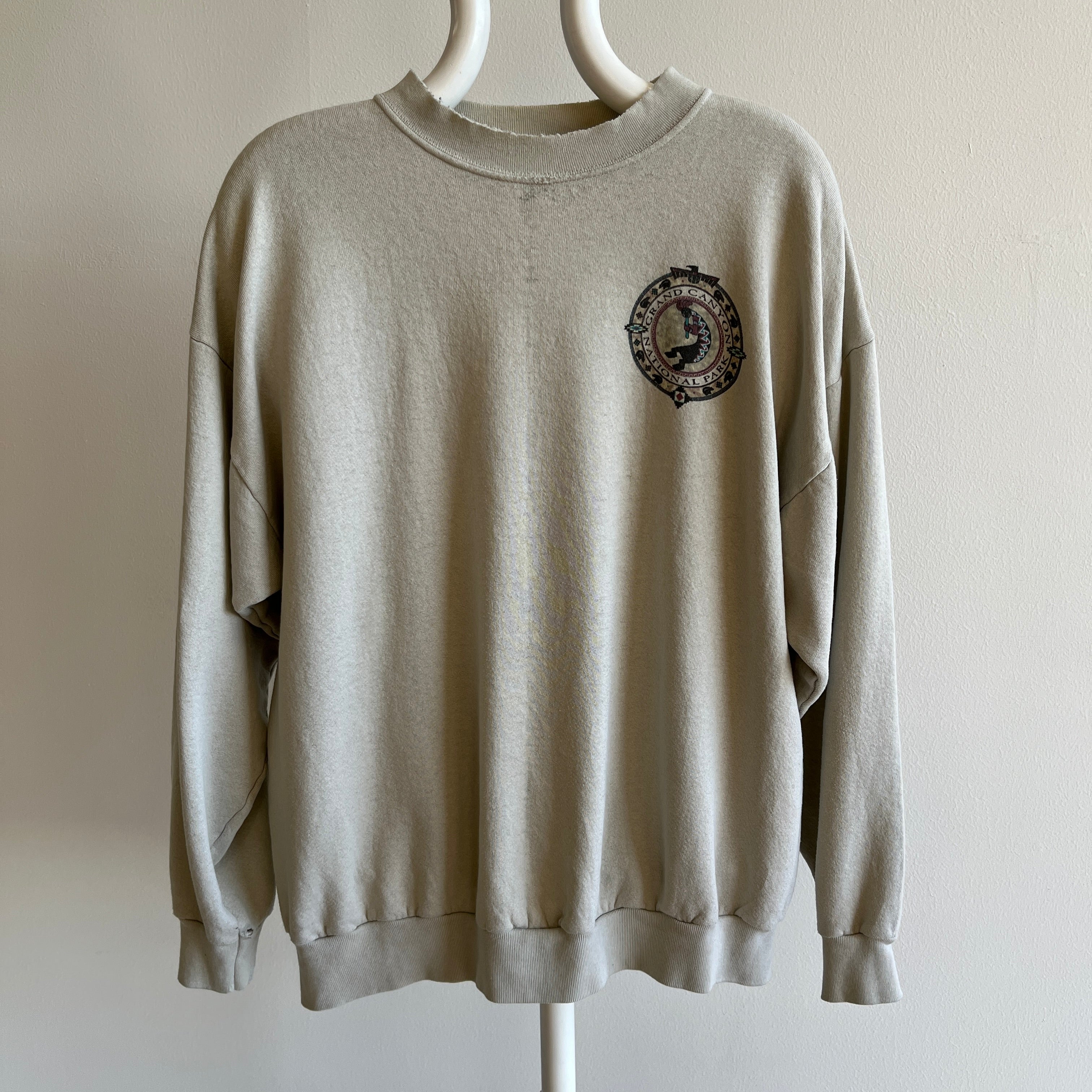 1990s Super Shredded Paper Thin Split Collar Front and Back Grand Canyon Sweatshirt