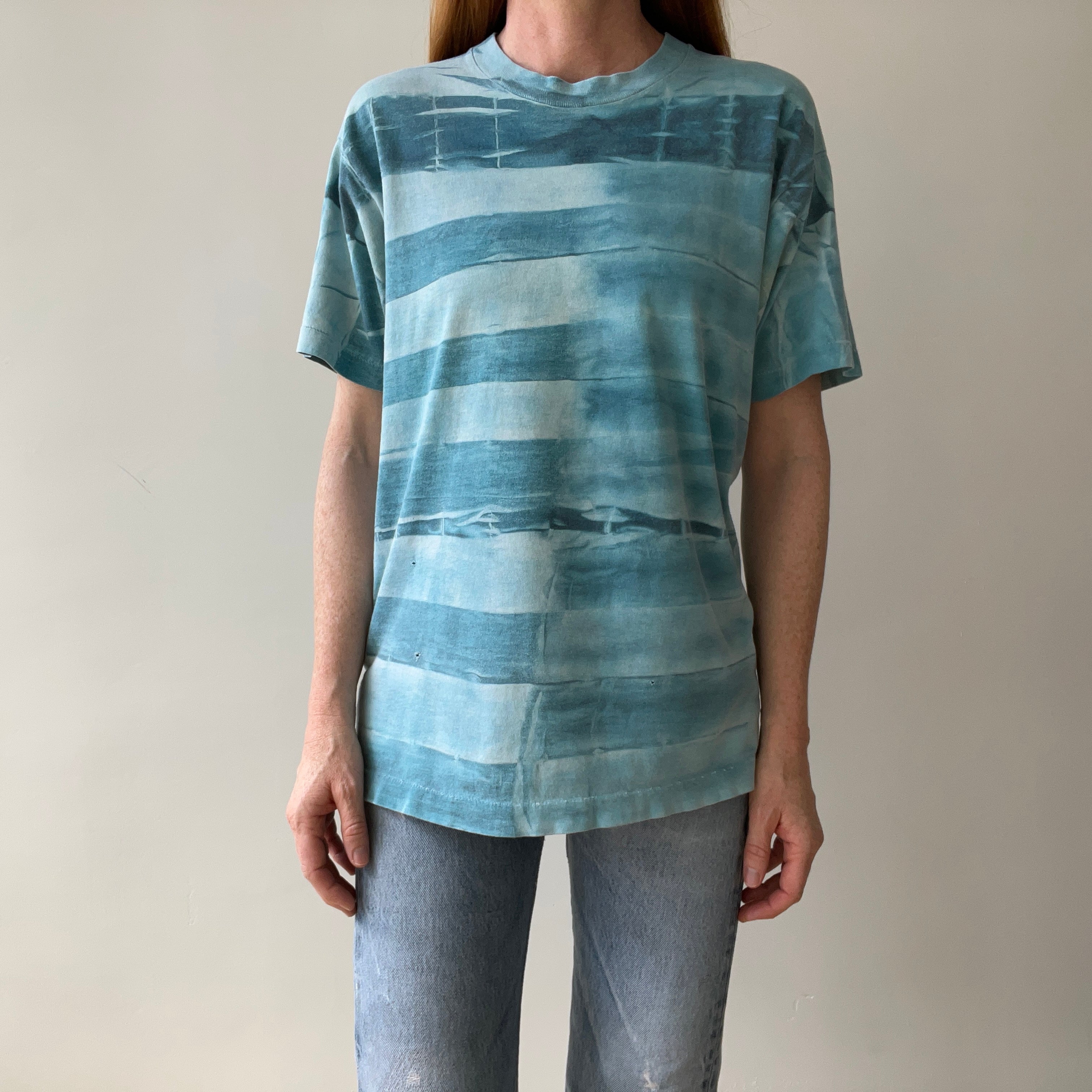 1990s Striped Tie Dye T-Shirt - !!!