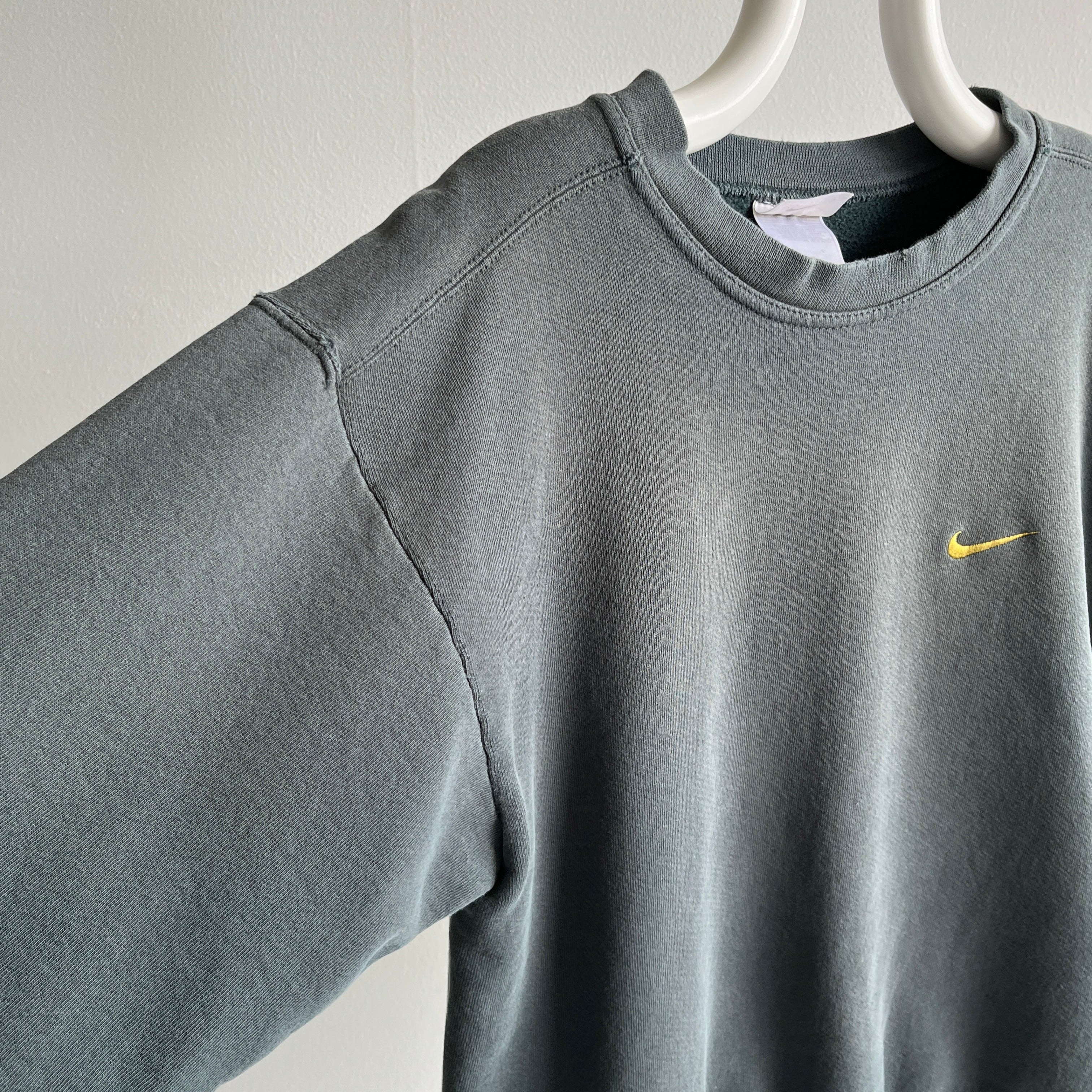 1990s Tattered Torn and Worn Faded Green Destroyed Nike Sweatshirt