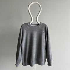 1980s Jerzees by Russell Perfectly 80s Gray Raglan Sweatshirt with a Single Bleach Stain