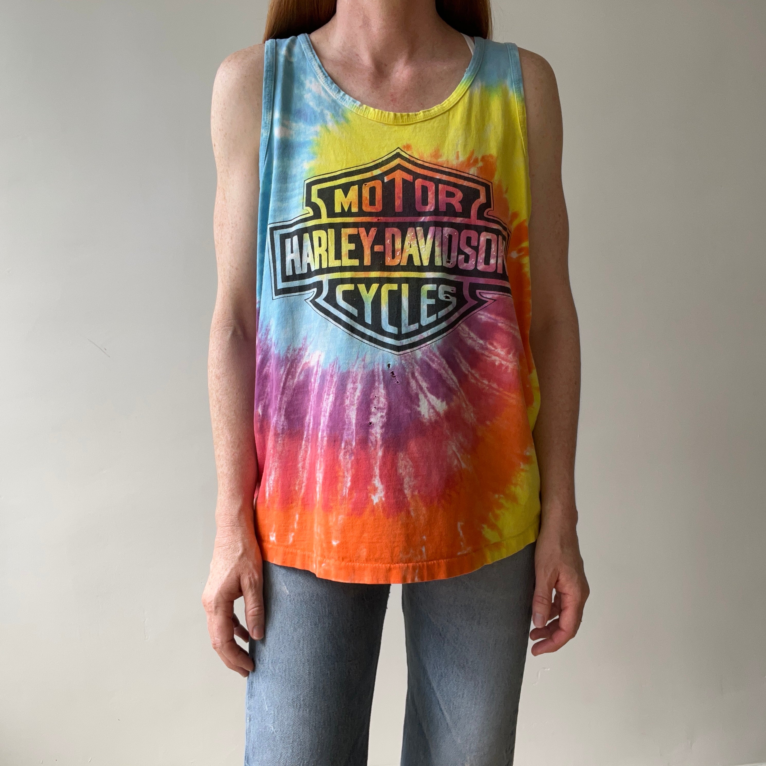 1980s/90s Harley Nicely Beat Up Tie Dye Tank Top