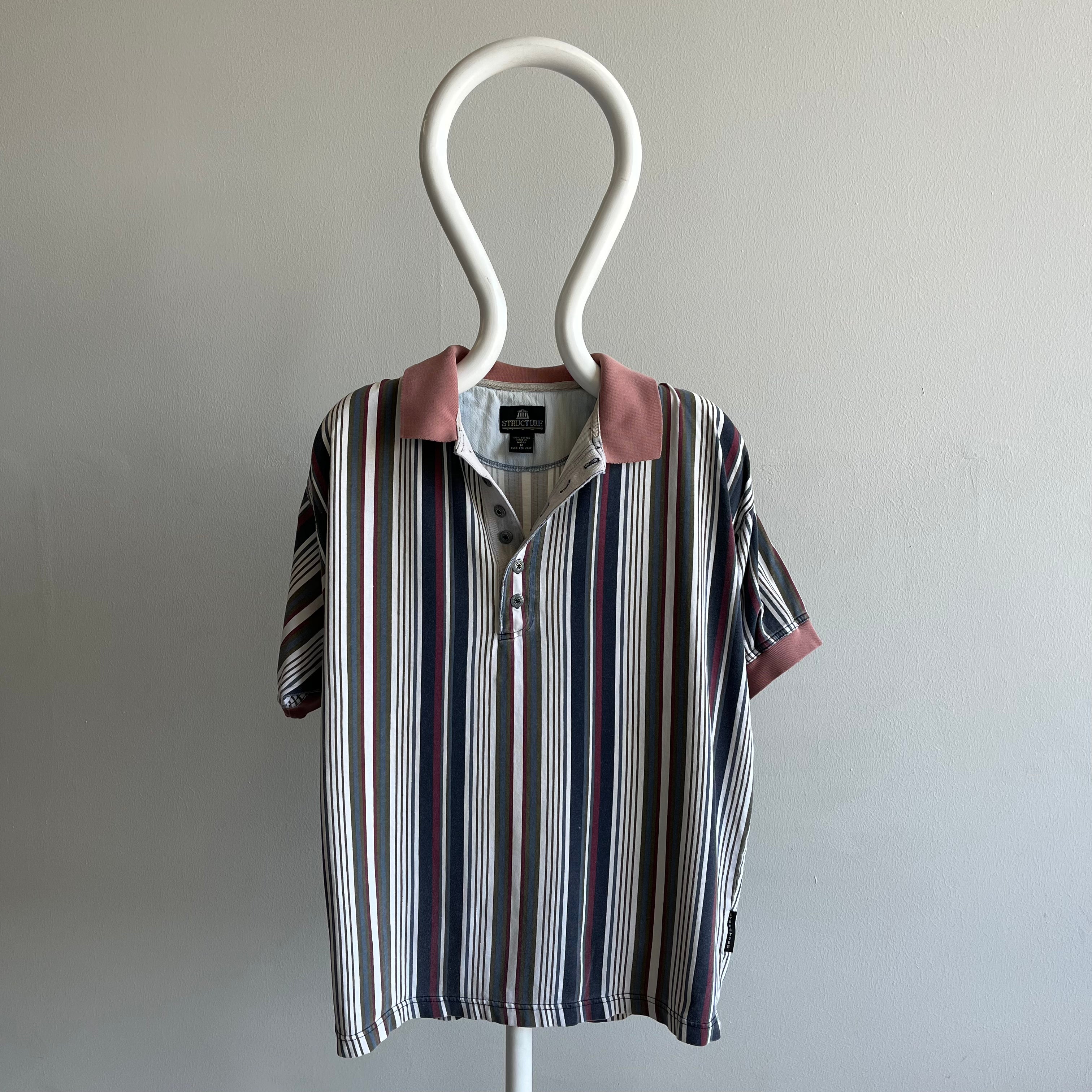 1990s/2000s Striped Worn Out Polo Shirt
