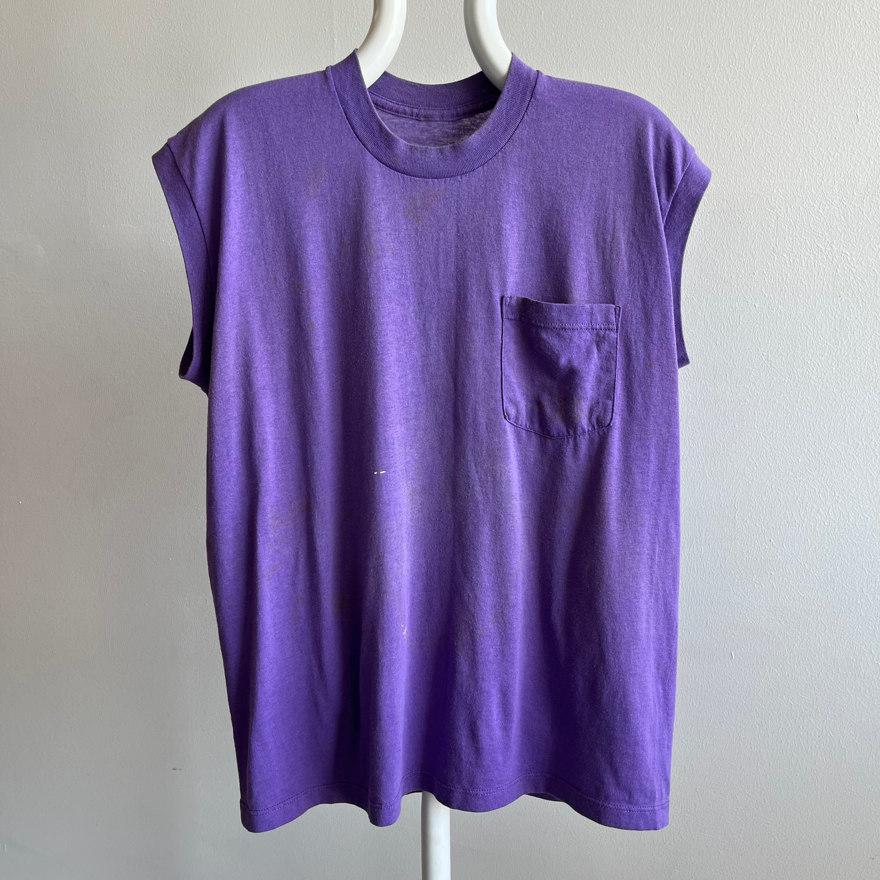 1980s Super Stained and Faded Purple Muscle Tank