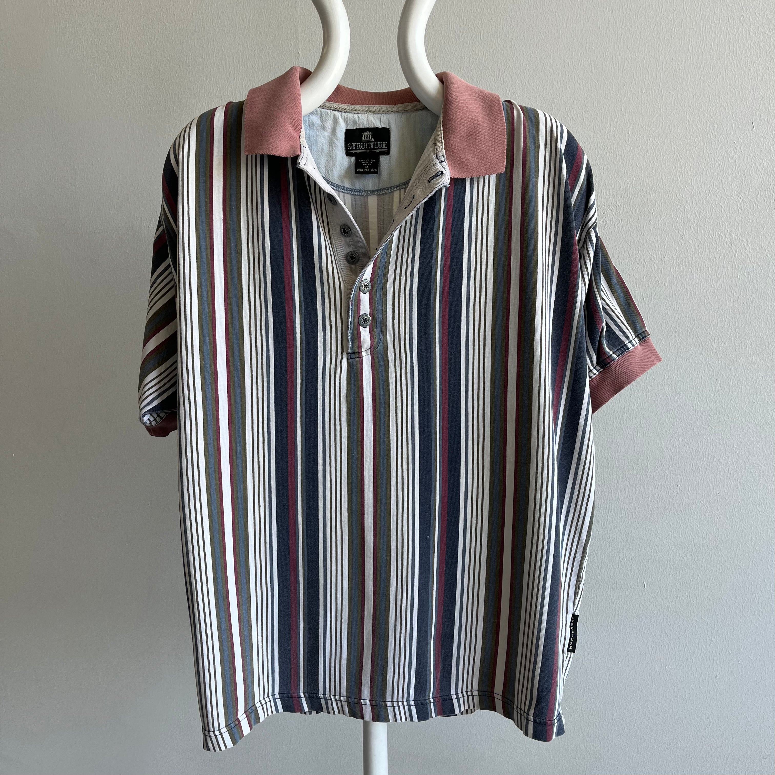 1990s/2000s Striped Worn Out Polo Shirt