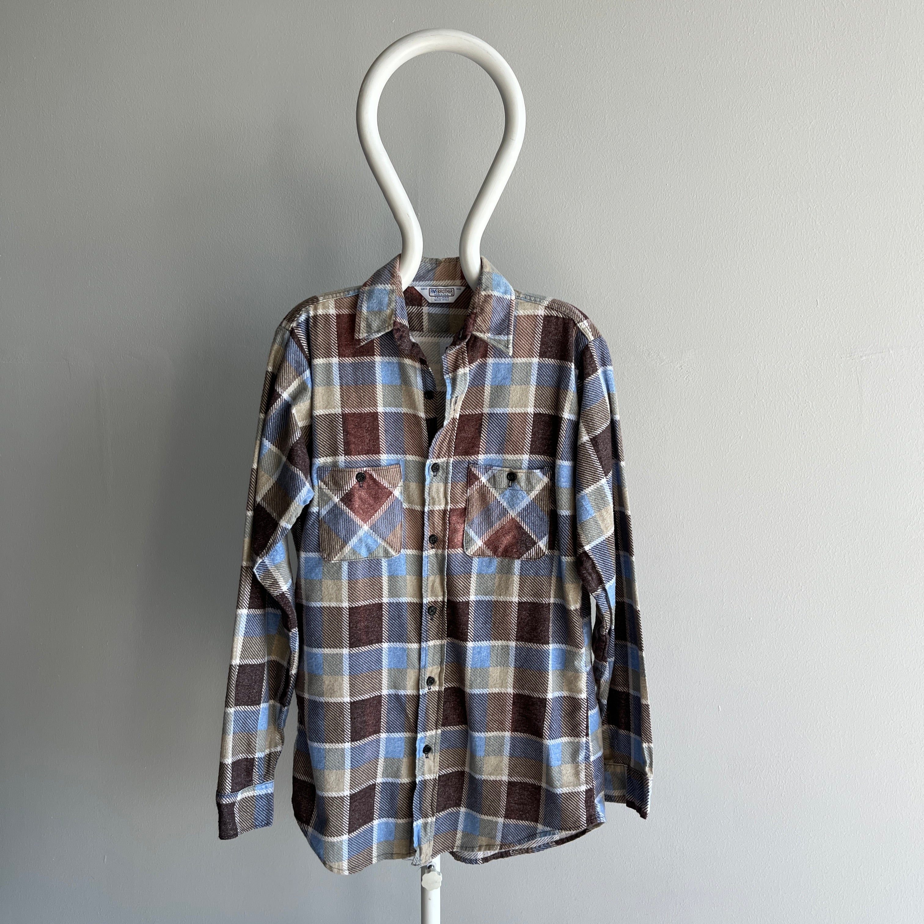 1980/90s Lightweight Longer Single Sided Soft Five Brothers Flannel