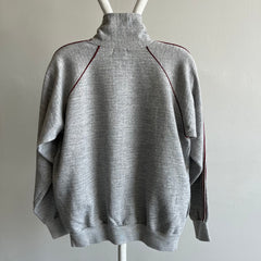 1970s Mock Neck Zip Up Side Striped Sweatshirt - THIS IS COOL