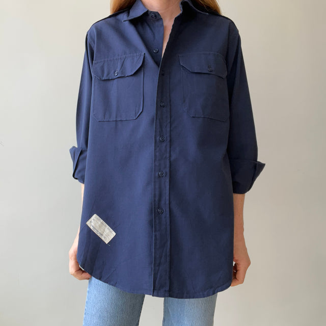 1950s/60s Navy Blue Button Up - Structured New Old Stock ?