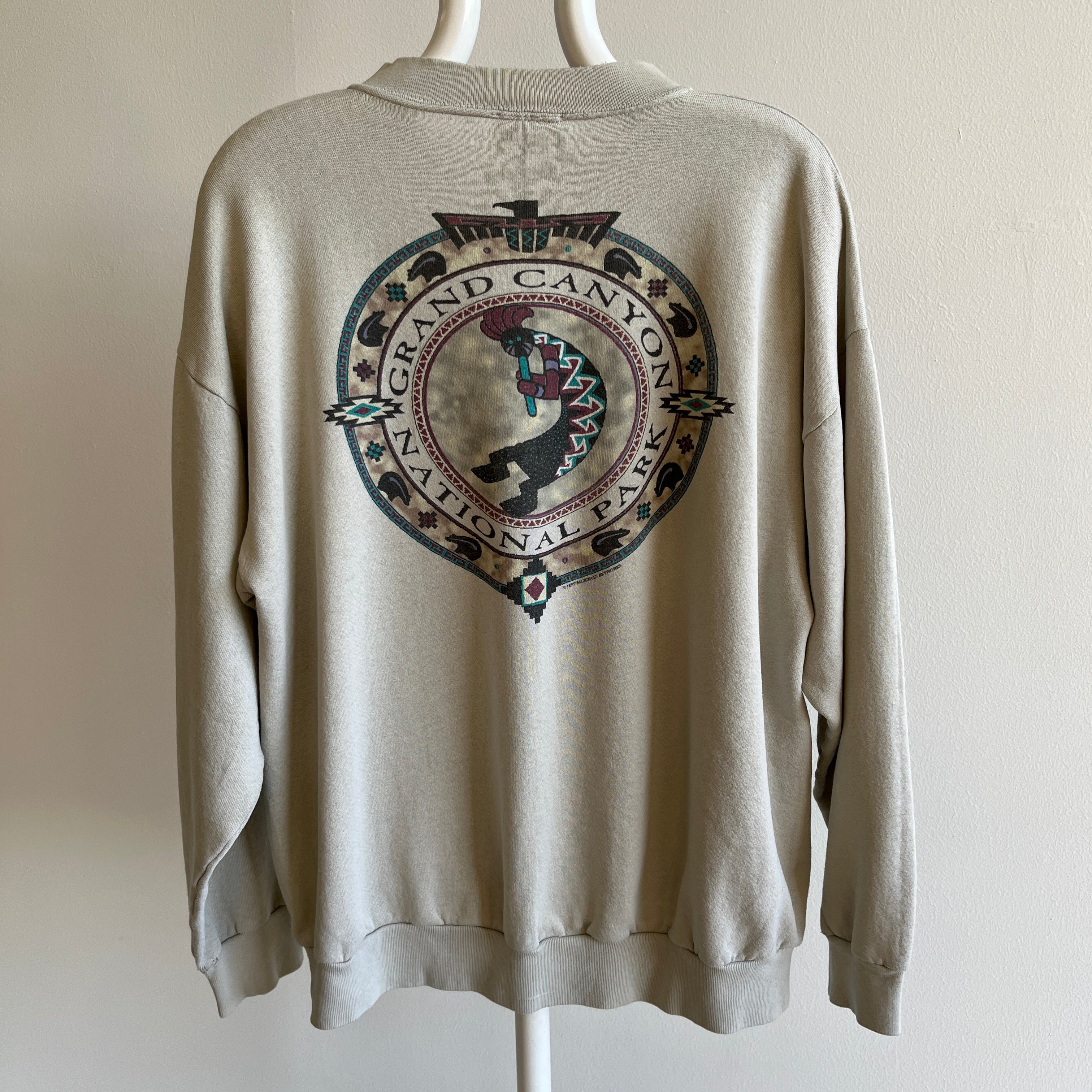 1990s Super Shredded Paper Thin Split Collar Front and Back Grand Canyon Sweatshirt