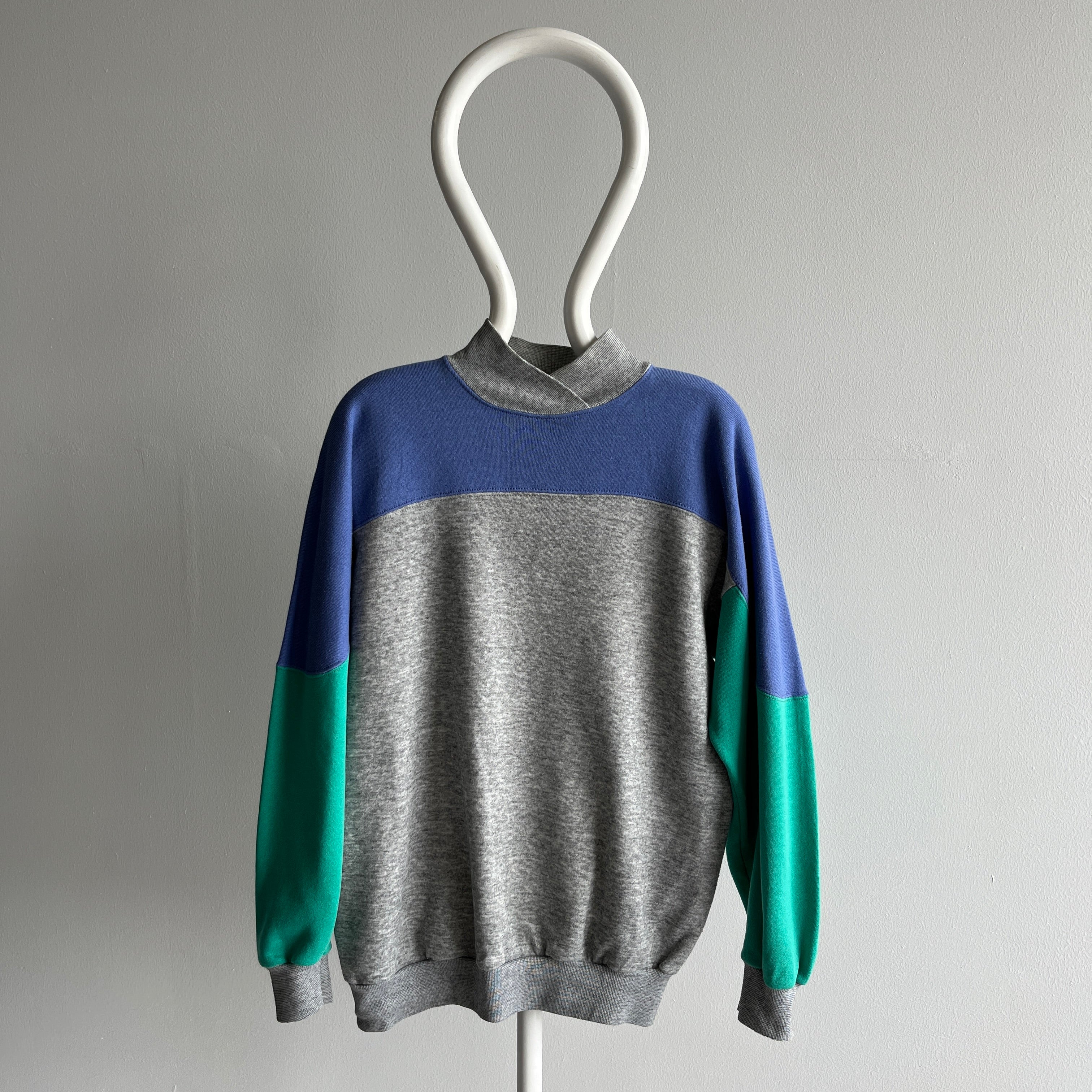 1980s Color Block Slightly Mock Neck Sweatshirt