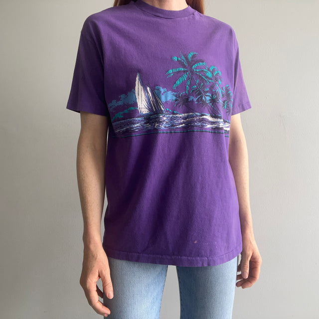 1990 Beach Scene Wrap Around Cotton T-Shirt