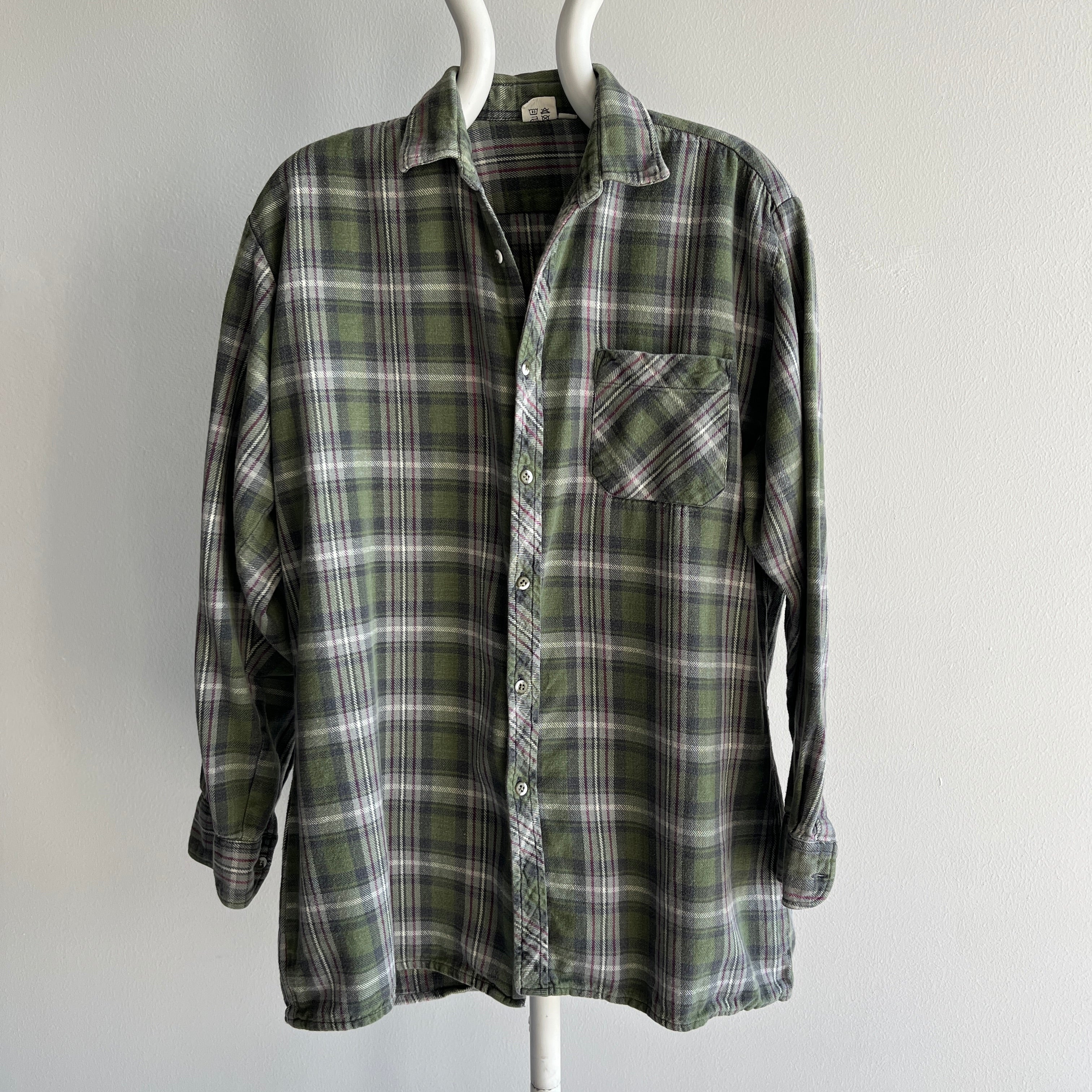 1990s European Cotton Flannel - Green Plaid