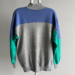 1980s Color Block Slightly Mock Neck Sweatshirt