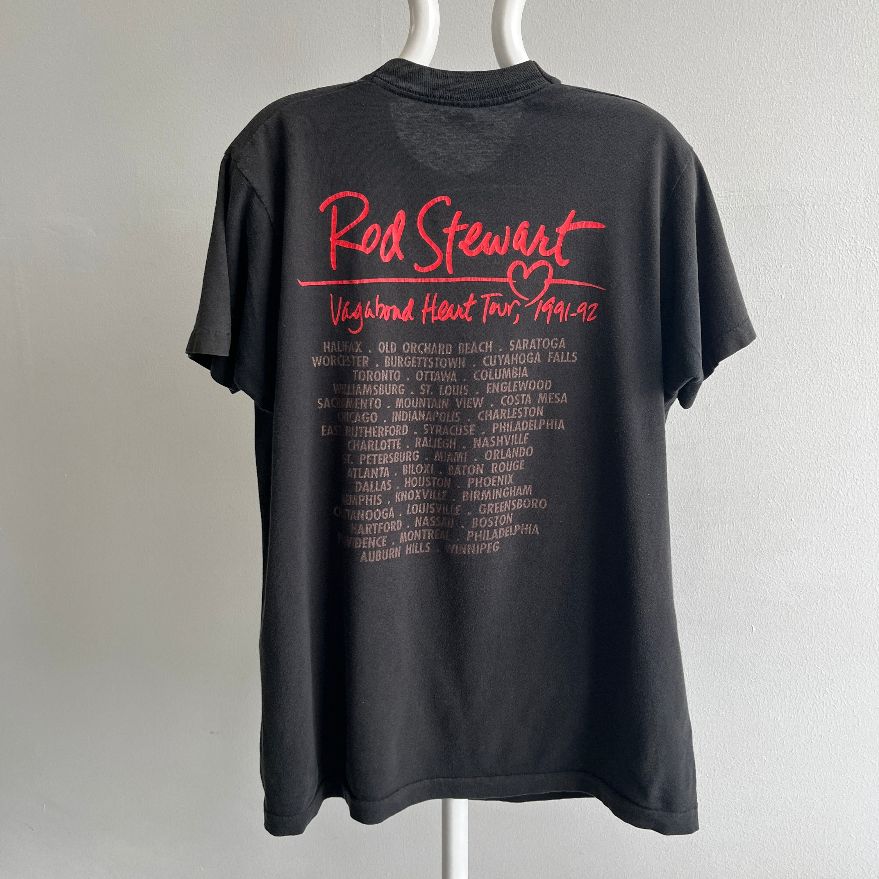 1991-92 Rod Stewart Vagabond Heart Tour Front and Back T-Shirt