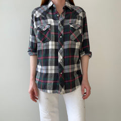 1990s Lightweight Wrangler Snap Front Cowboy Cotton Flannel Shirt