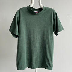 1980s Dark and Light Forest Green Pinstriped Cotton T-Shirt