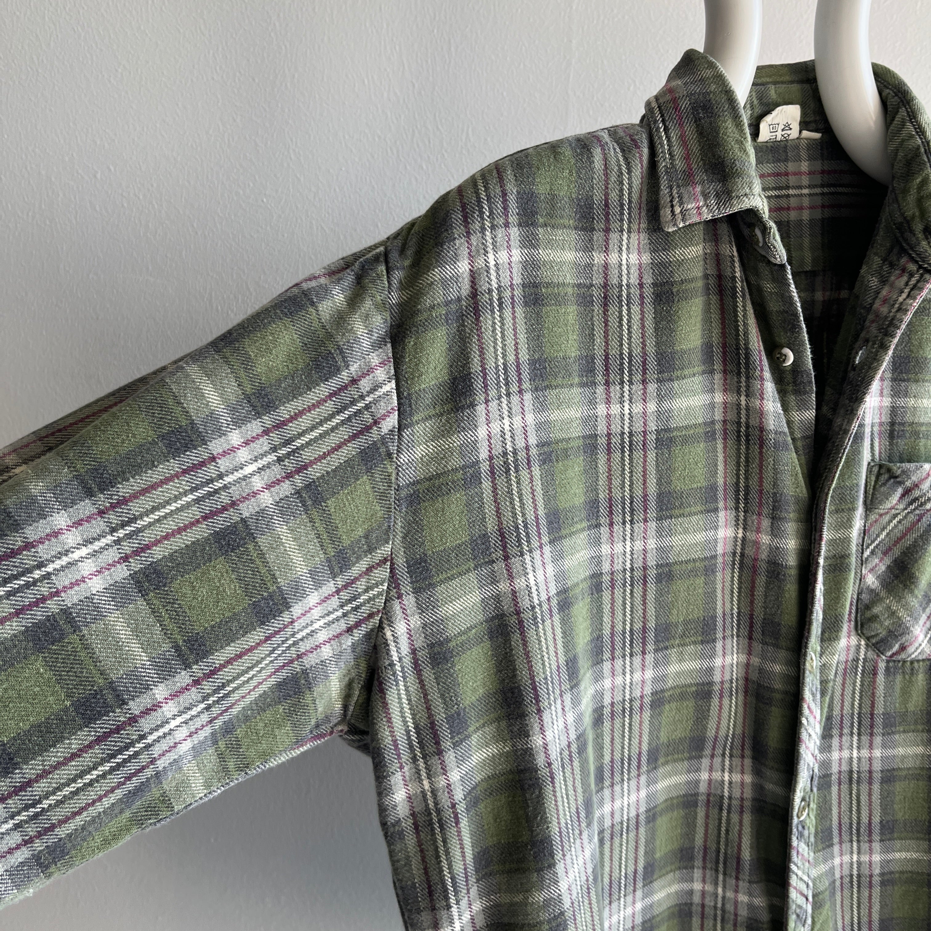 1990s European Cotton Flannel - Green Plaid