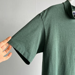 1980s Dark and Light Forest Green Pinstriped Cotton T-Shirt