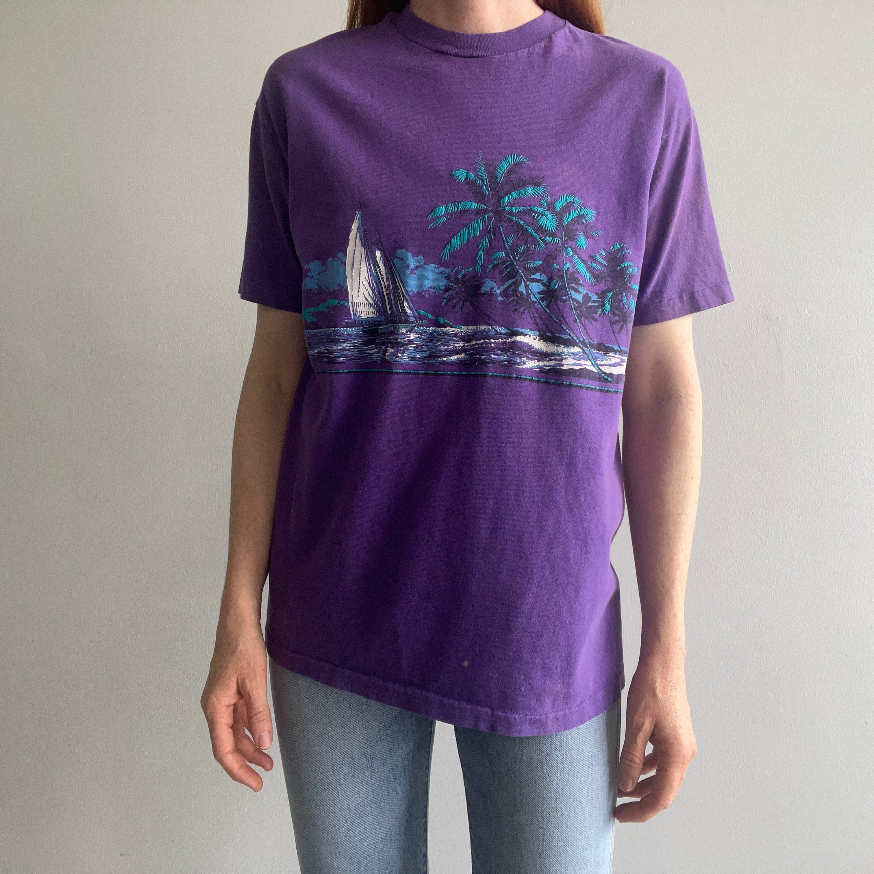 1990 Beach Scene Wrap Around Cotton T-Shirt