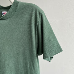 1980s Dark and Light Forest Green Pinstriped Cotton T-Shirt