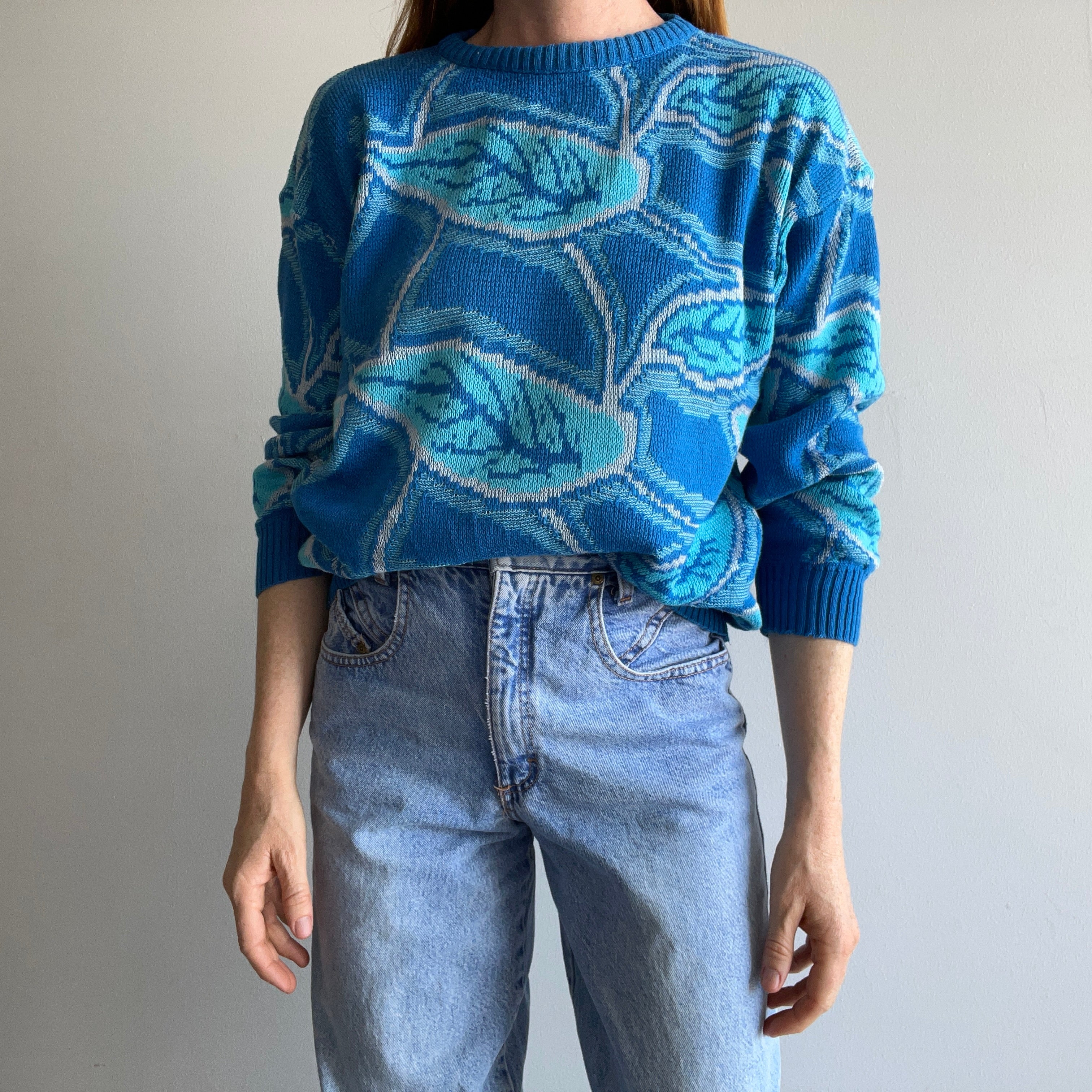 1970/80s Very Cool Acrylic Leaf Motif Sweater