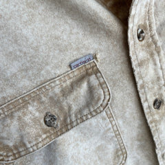 1990s Nicely Tattered Carhartt Acid Wash Khaki Work Shirt with a Corduroy Collar