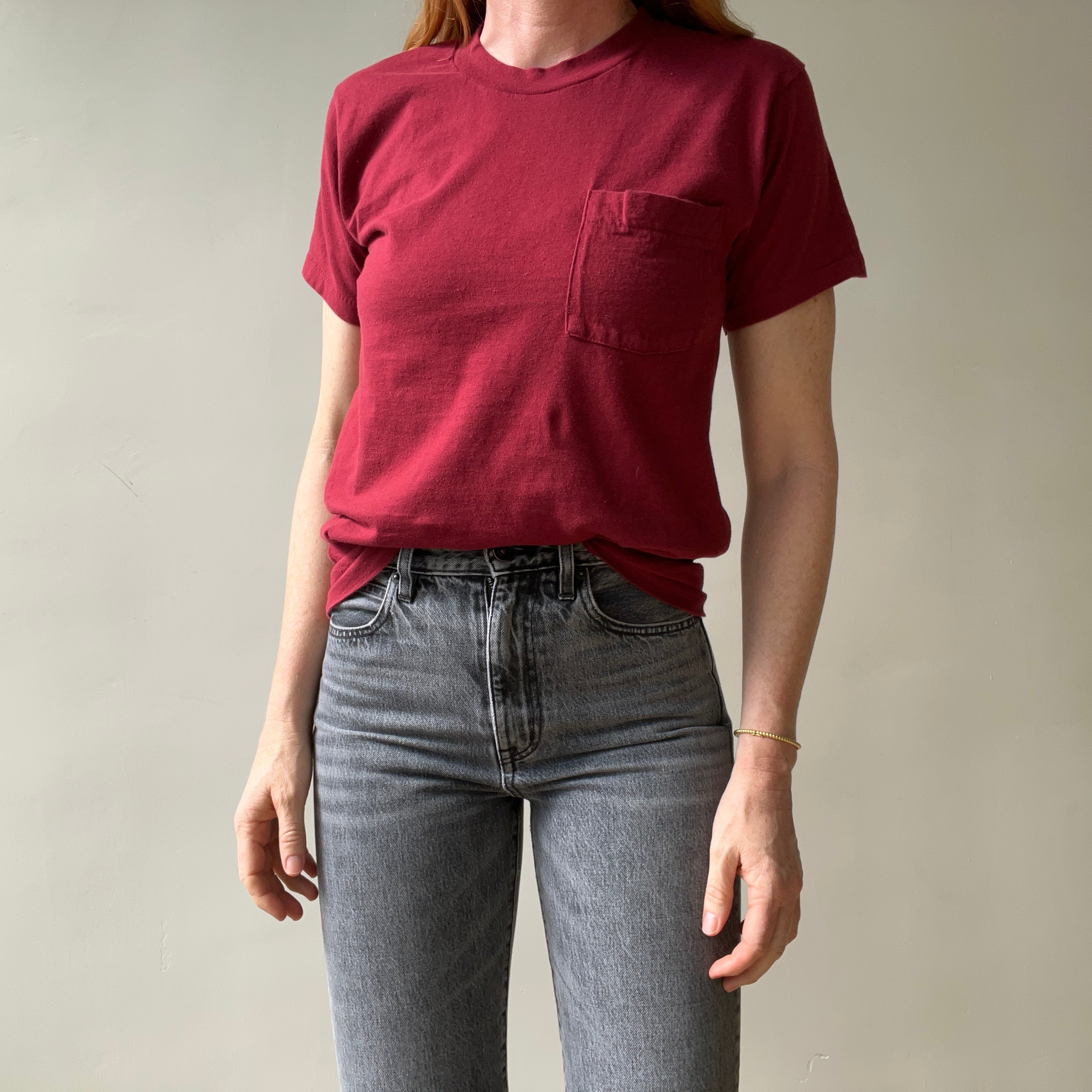 1980s/90s Blank Burgundy Pocket T Shirt