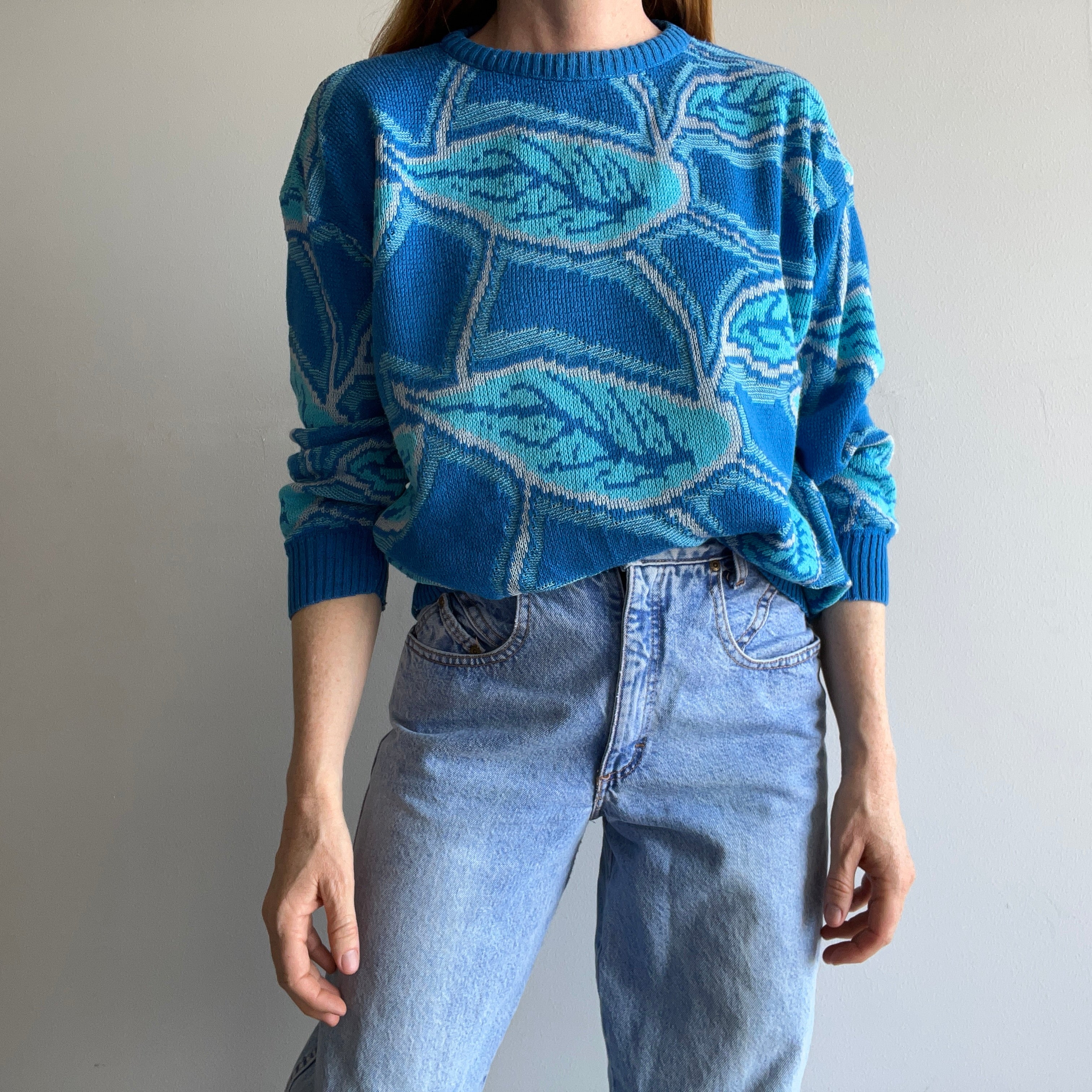 1970/80s Very Cool Acrylic Leaf Motif Sweater