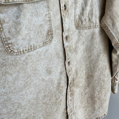 1990s Nicely Tattered Carhartt Acid Wash Khaki Work Shirt with a Corduroy Collar