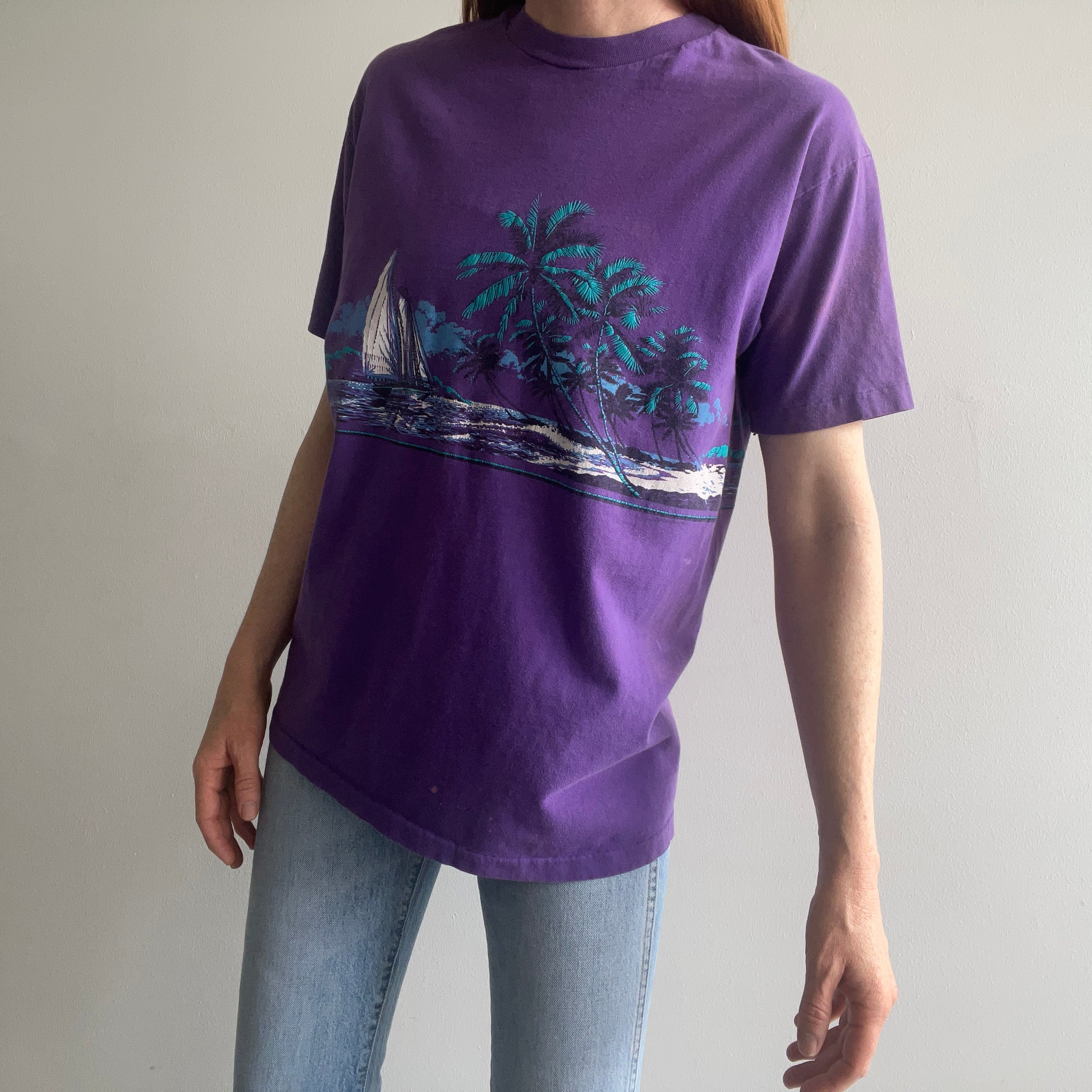 1990 Beach Scene Wrap Around Cotton T-Shirt