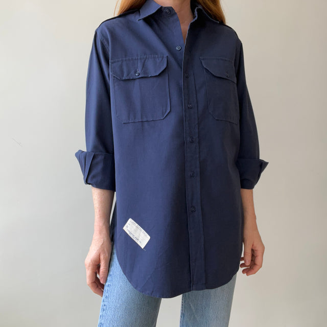 1950s/60s Navy Blue Button Up - Structured New Old Stock ?