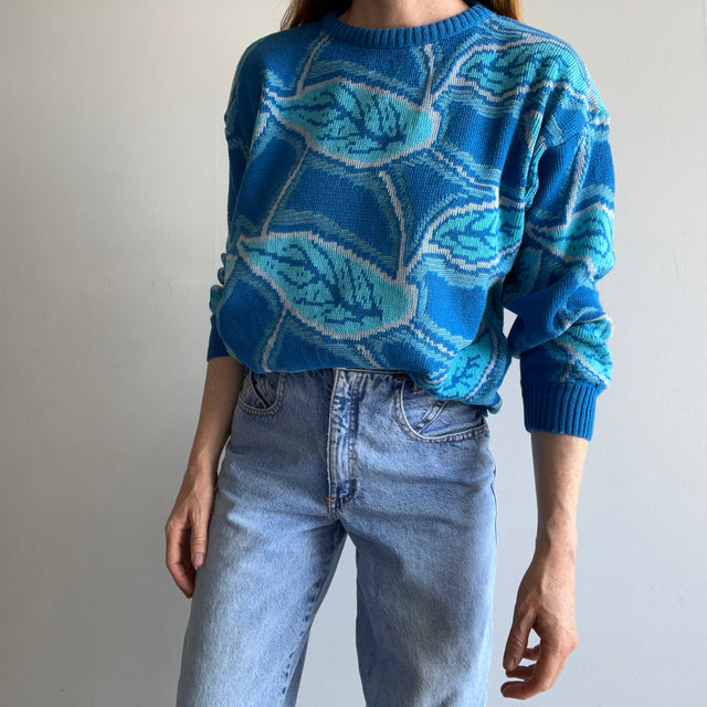 1970/80s Very Cool Acrylic Leaf Motif Sweater