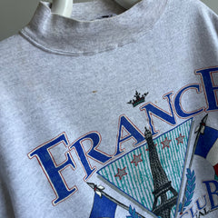 1980/90s France Mock Neck Cropped Super Stained Sweatshirt