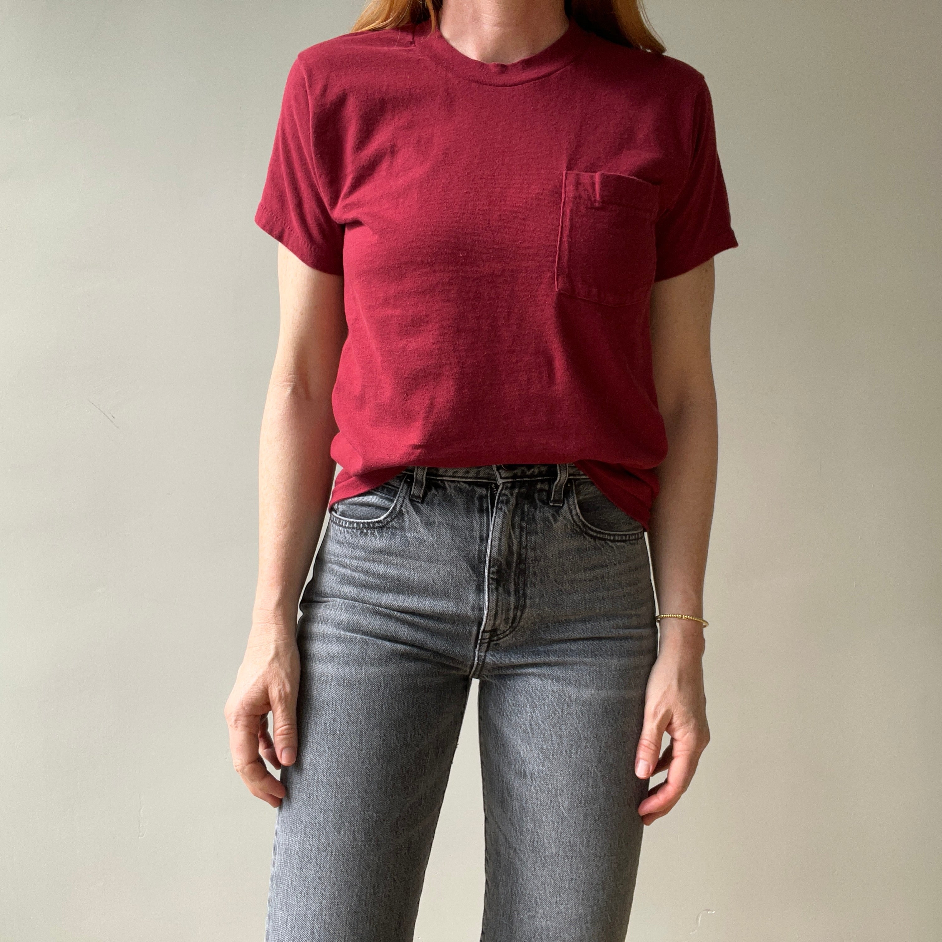 1980s/90s Blank Burgundy Pocket T Shirt