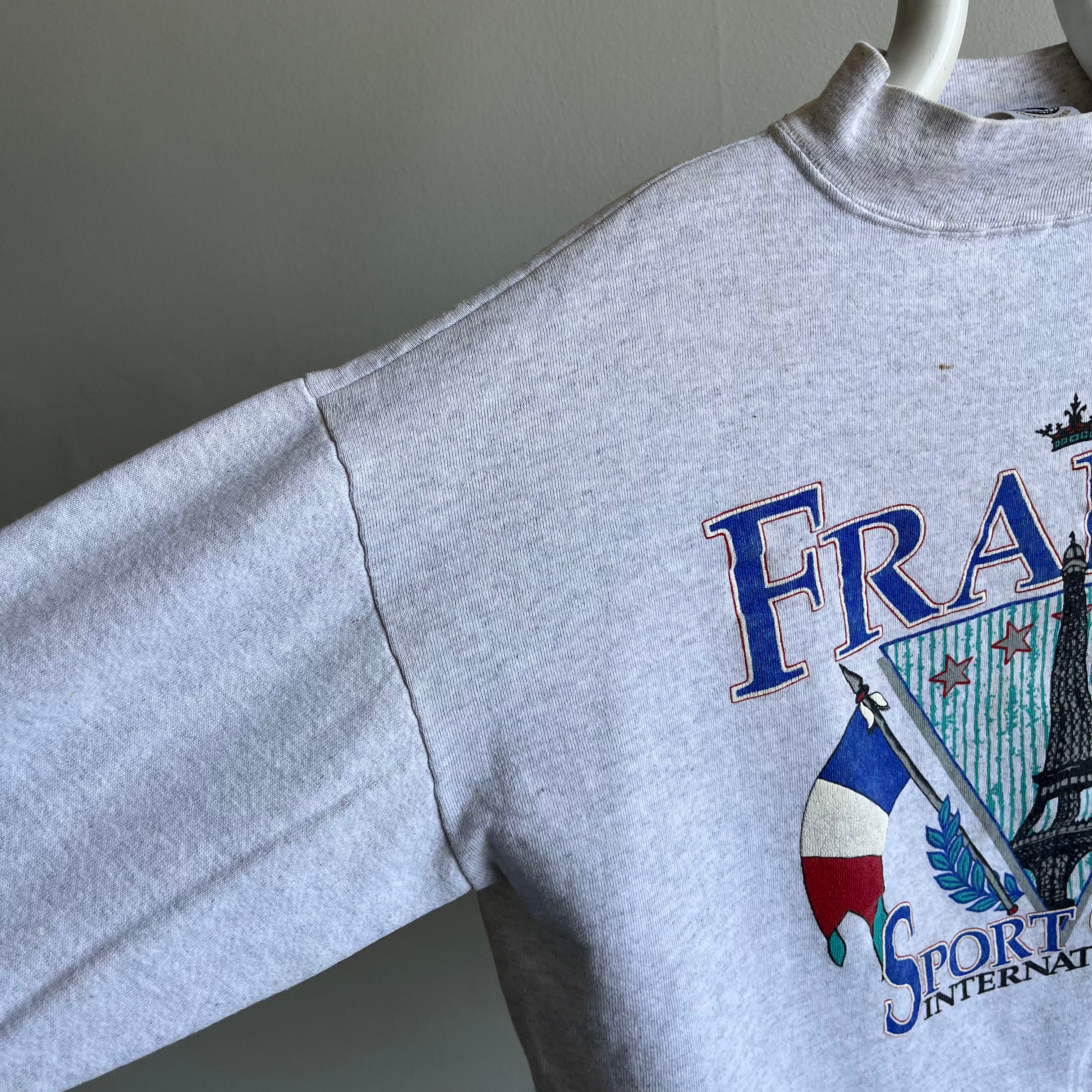 1980/90s France Mock Neck Cropped Super Stained Sweatshirt