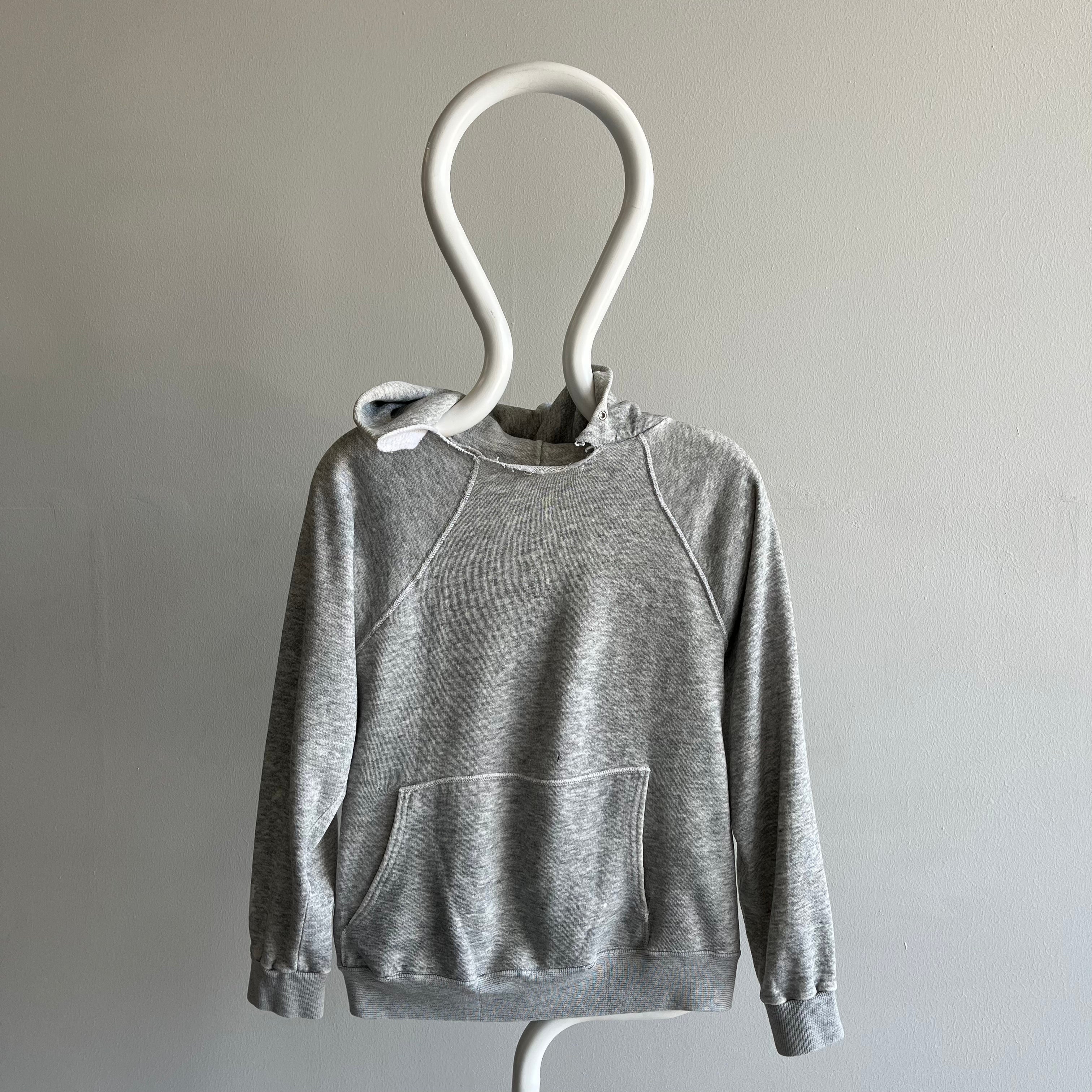 1980s/90s Thrashed Neck Blank Gray Hoodie - Smaller