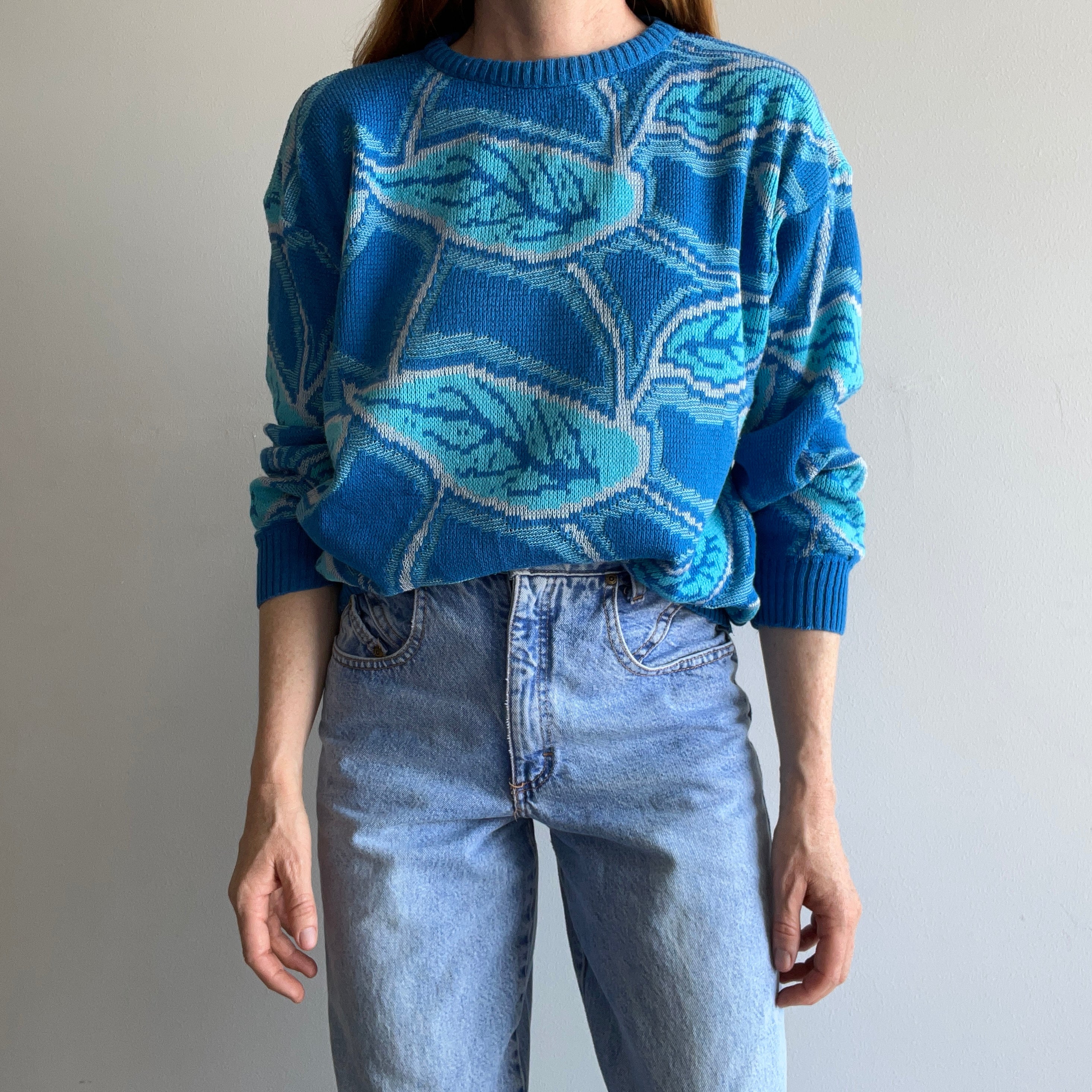 1970/80s Very Cool Acrylic Leaf Motif Sweater