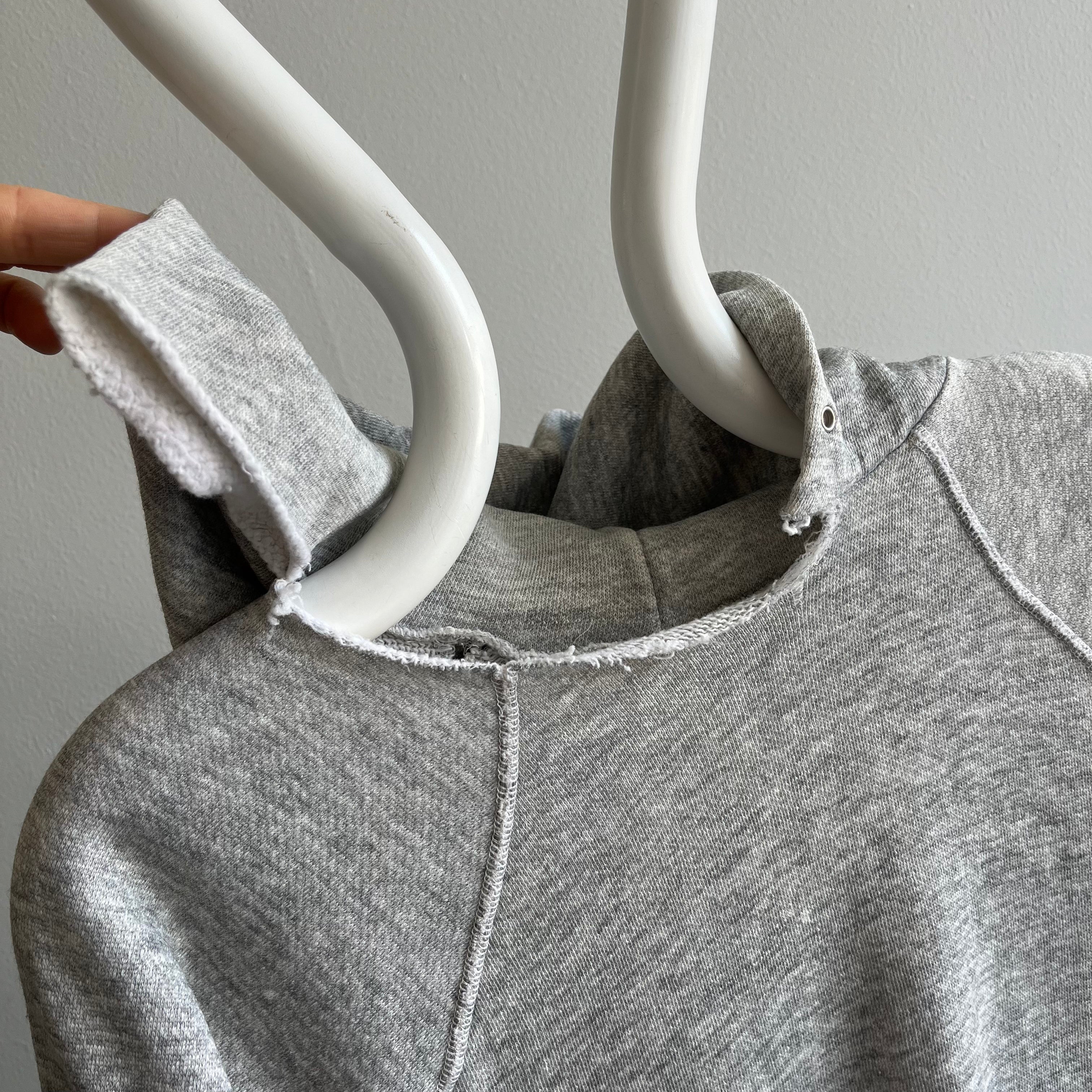 1980s/90s Thrashed Neck Blank Gray Hoodie - Smaller