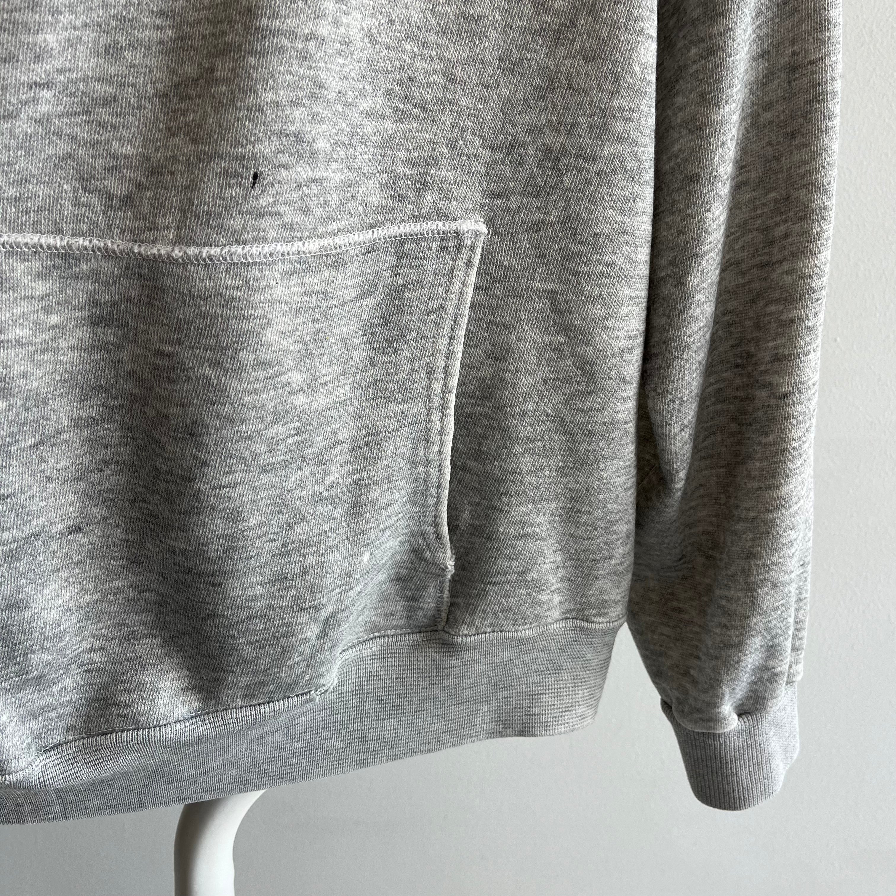 1980s/90s Thrashed Neck Blank Gray Hoodie - Smaller