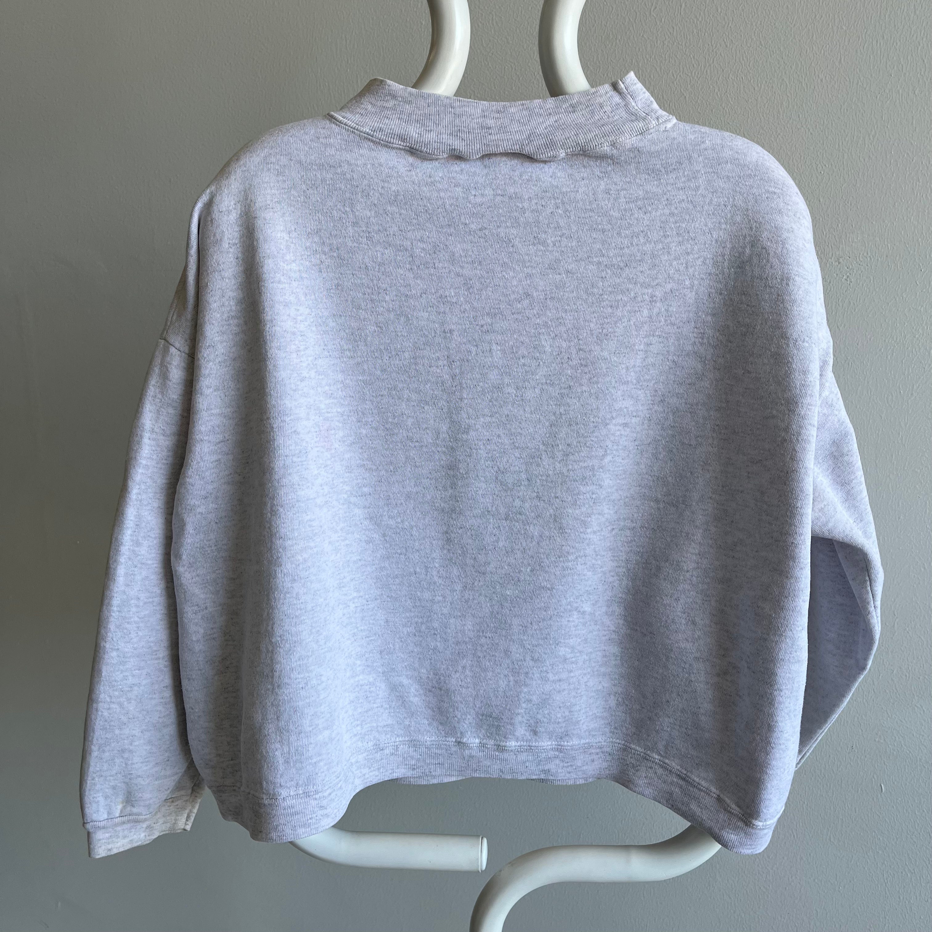 1980/90s France Mock Neck Cropped Super Stained Sweatshirt