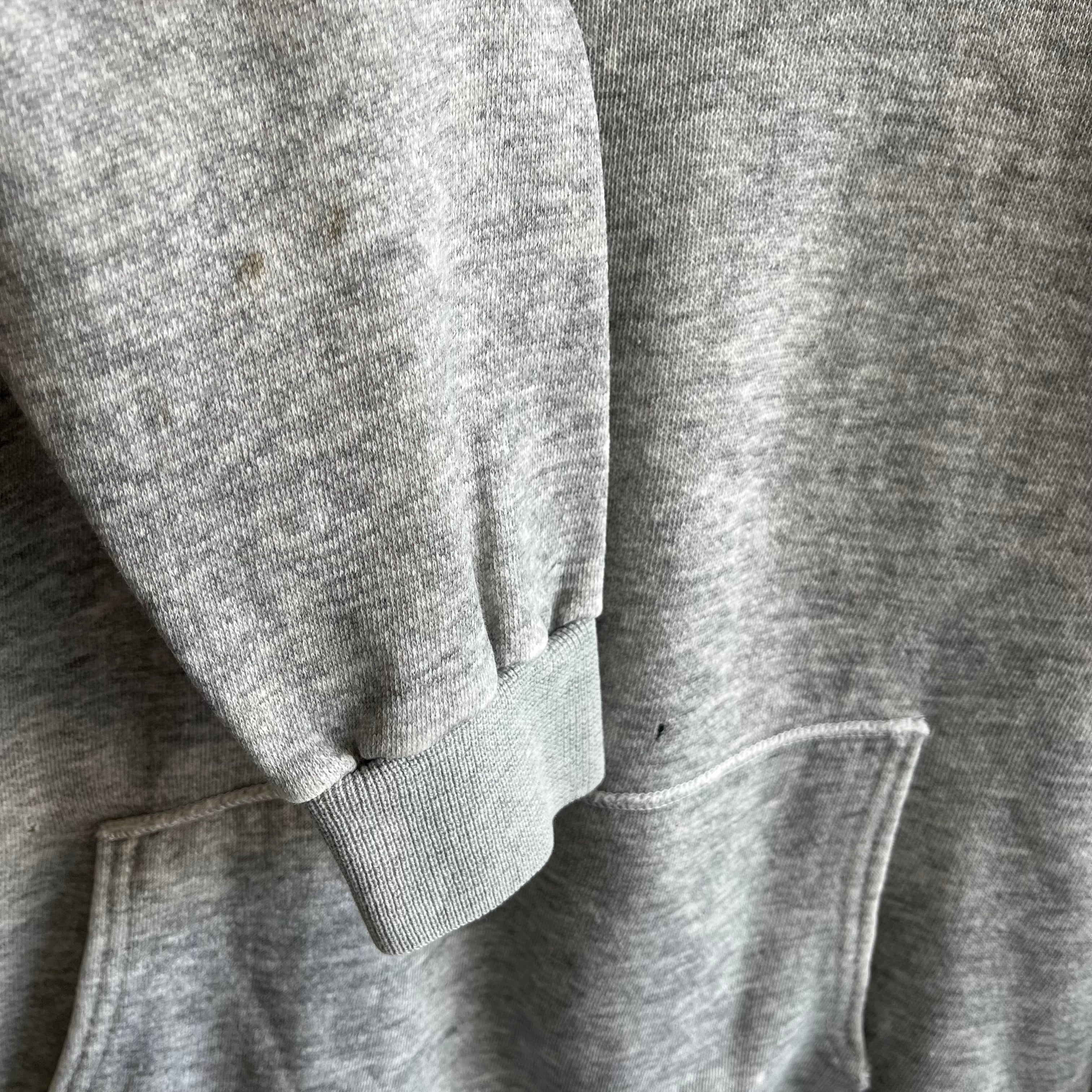 1980s/90s Thrashed Neck Blank Gray Hoodie - Smaller