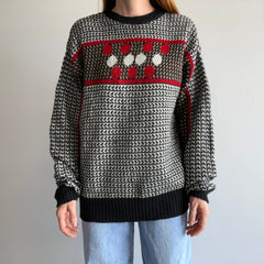 1970s Repage Acrylic Red, White, Tan and Black Knit Ski Sweater