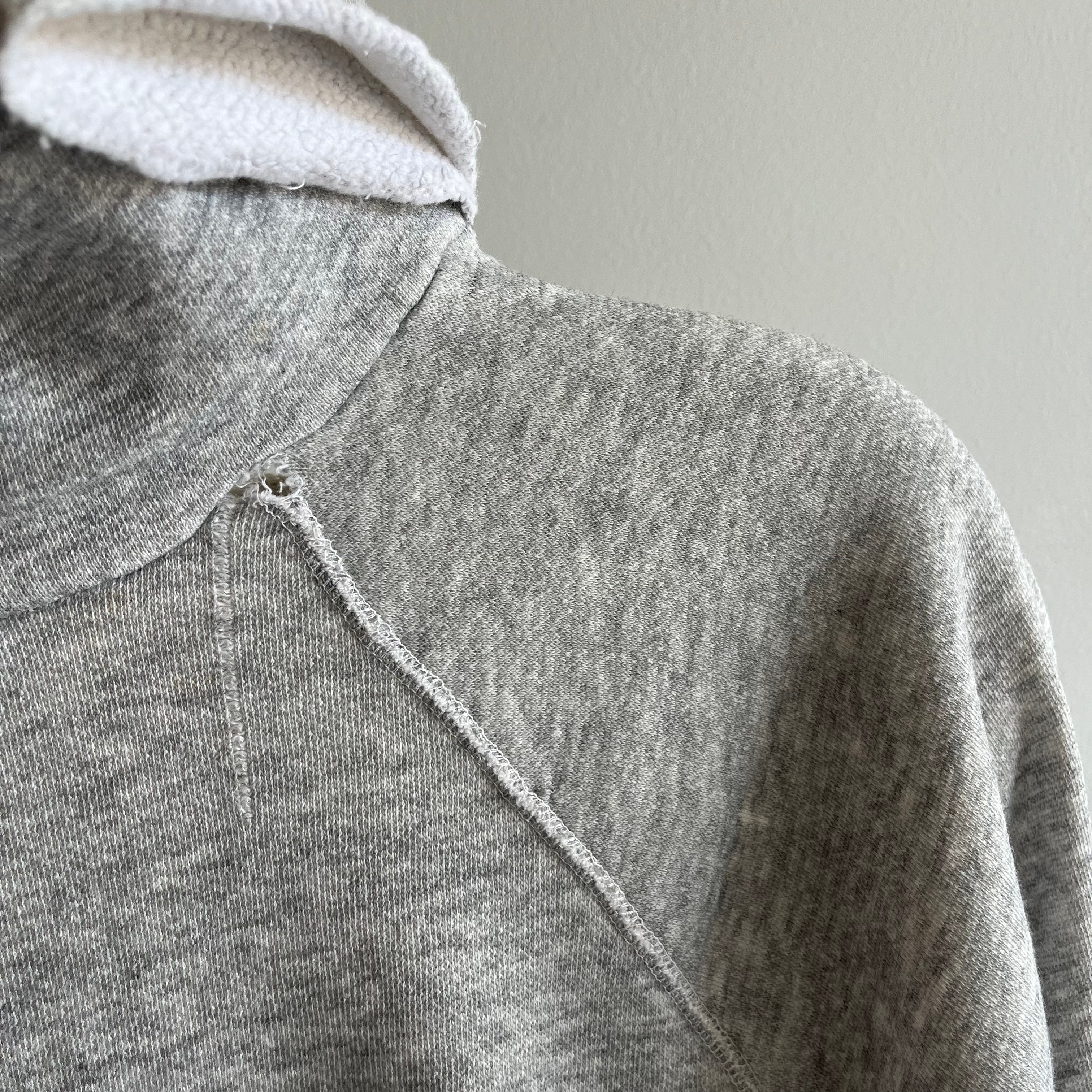 1980s/90s Thrashed Neck Blank Gray Hoodie - Smaller