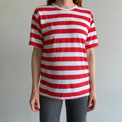 1980s Thin and Slouchy Red and White Striped T-Shirt
