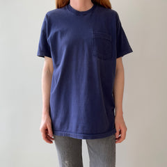 1990s Classic Blank Navy Selvedge Pocket Cotton T-Shirt by FOTL