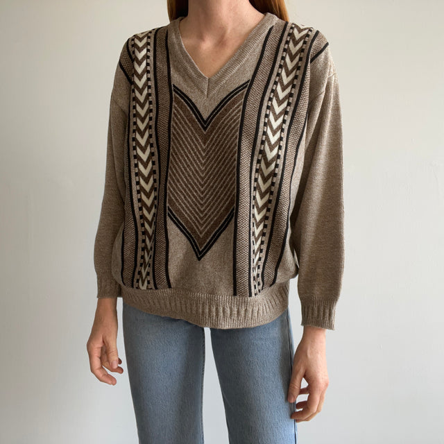 1980s European Knit Acrylic Sweater with Worn Elbows