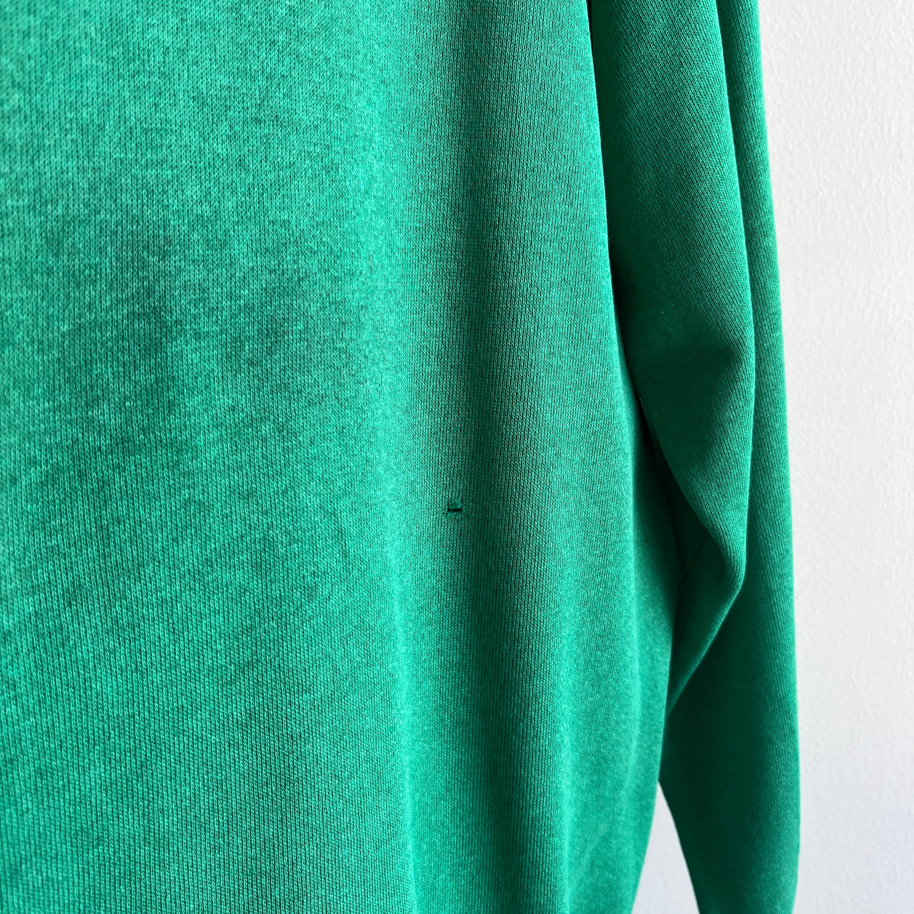 1980s Longer Faded Green Light Green Raglan with Good Stains