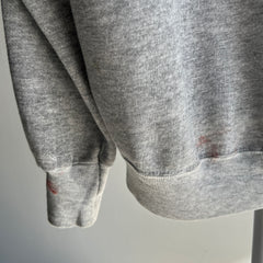 1980s Blank Gray Hoodie with Red Paint Staining and Bleached Out Sleeves