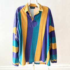 1980s Thinned Out and Slouchy Longer Mardi Gras Tattered Striped Rugby Shirt