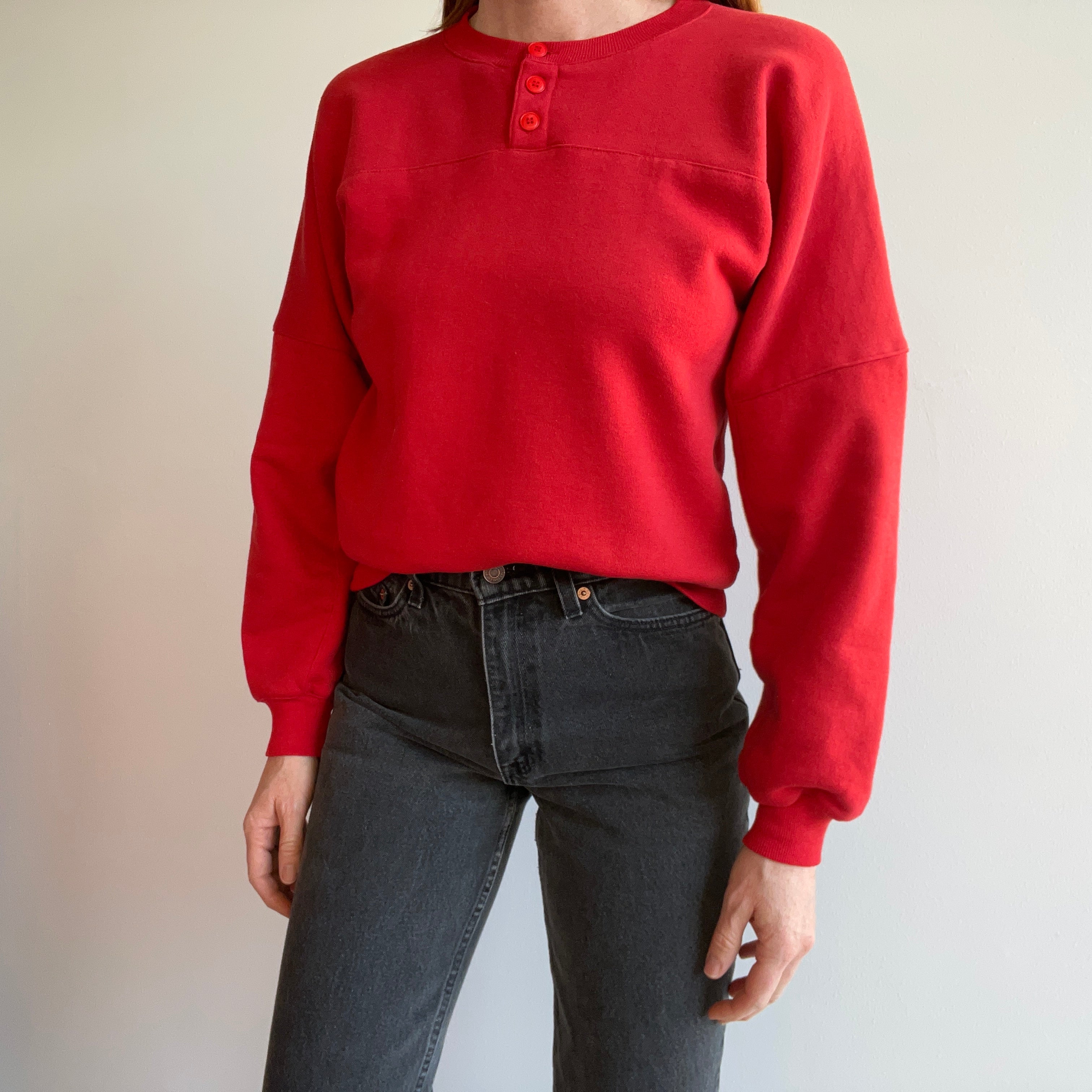 1980s Red Henley Sweatshirt